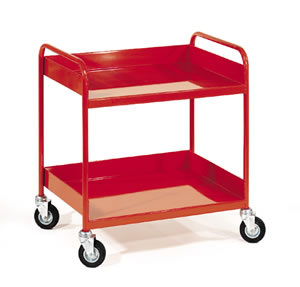mobile order picking trolley with two shelves and three high sides