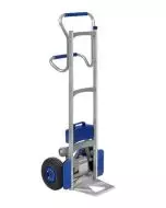 Liftkar SAL Uni powered stair climber with upright aluminium frame, motorised wheels, and twin handle grips for safe stair transport
