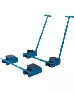 Heavy-duty caterpillar skate set with connecting bars and handles for precise machinery positioning and transport