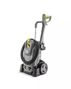 Karcher portable high-pressure washer with integrated hose storage, ergonomic handle, and compact design for easy transport.