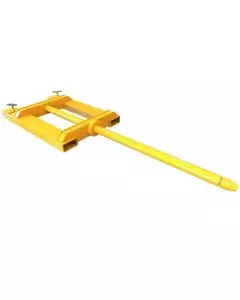 Low profile forklift boom attachment with extended round pole and fork pockets for efficient lifting and transporting of coiled or rolled materials
