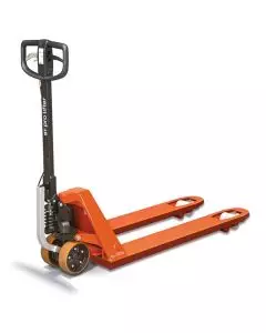 BT Pro Lifter orange pallet truck with ergonomic handle and twin nylon steering wheels designed for easy pallet movement and warehouse use