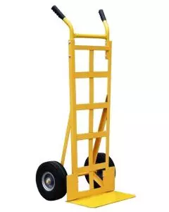 ack truck with a flat back and ergonomic handle design, featuring robust wheels for efficient load transportation.
