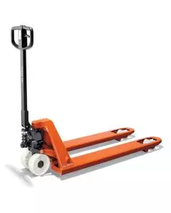 BT Quick Lifter Pallet Truck in orange, designed for efficient load lifting and smooth operation with high-quality wheels.