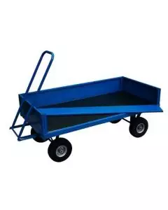 Turntable truck with 200mm high steel sides, durable platform, and heavy-duty wheels for transporting materials securely in industrial and warehouse settings